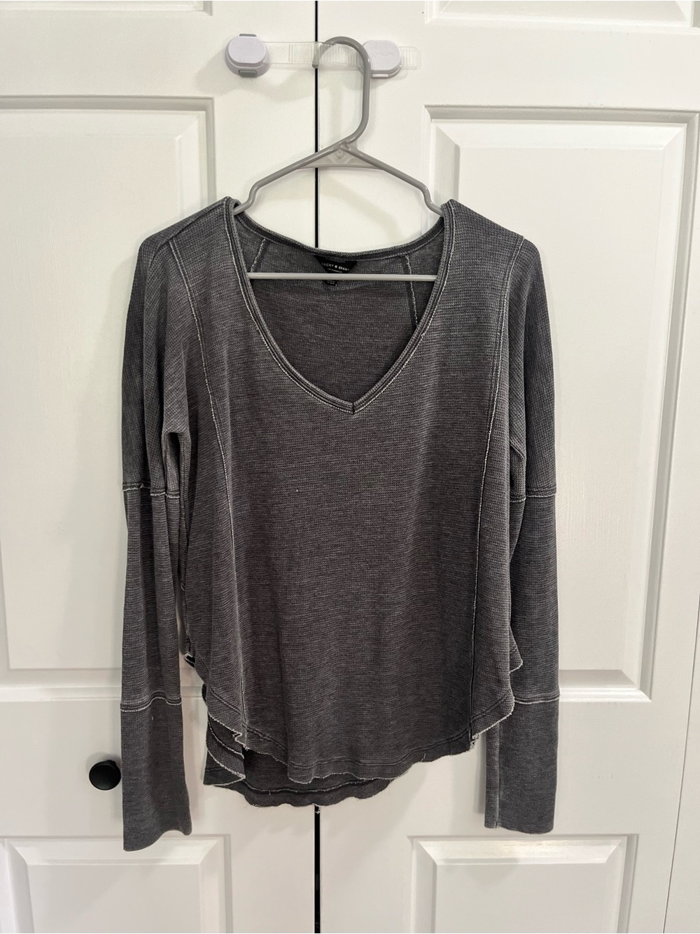Lucky Brand Gray V-Neck Washed Long Sleeve Top